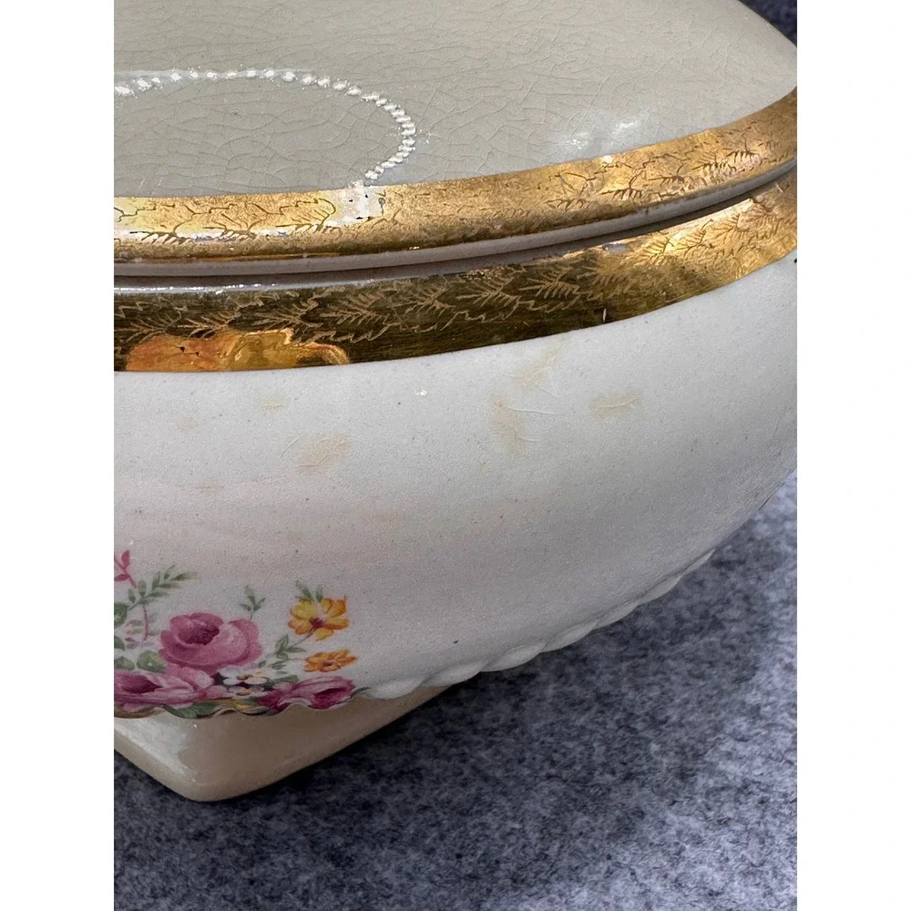 Royal China Sebring Ohio 22K Royal Etch Gold Floral Lidded Sugar Bowl Vintage